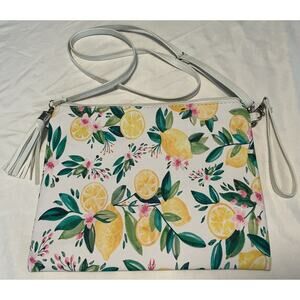 L.I.B. New York Crossbody Wristlet White Pebbled Lemons Purse -size 11” x 9”